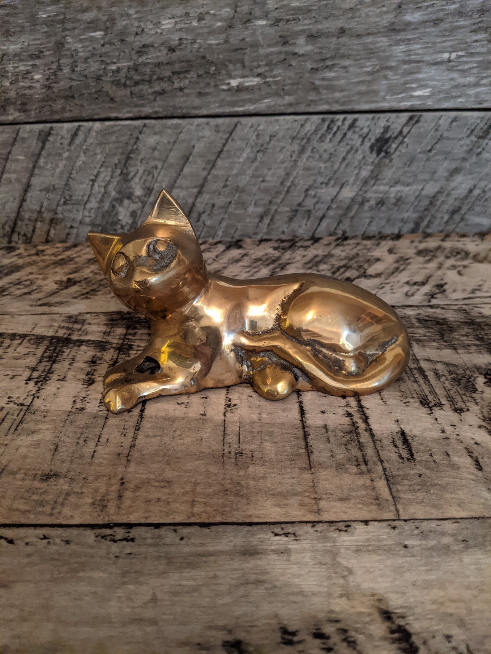 Vintage Brass Cat Laying Down Etsy