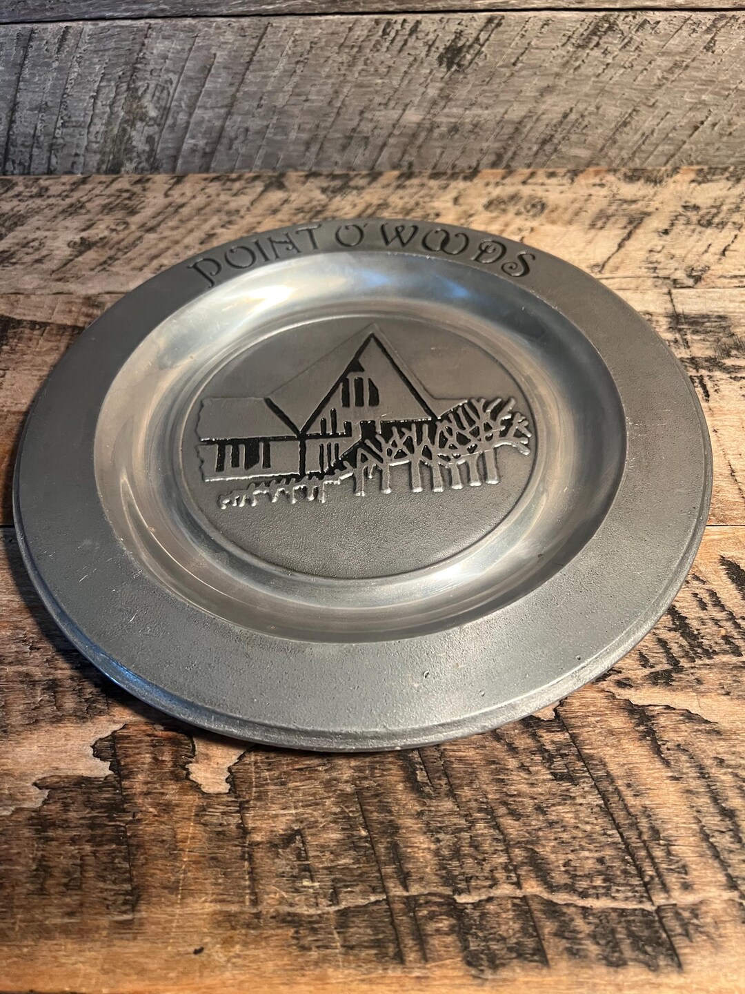 Pewtarex York Pennsylvania Pewter Plate With House on It Point of