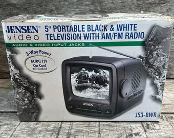 Jensen J53-BWR portable black and white tv with am fm radio vintage