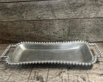 Mariposa Pearled Medium Service Tray Aluminum Beaded Edge Handles