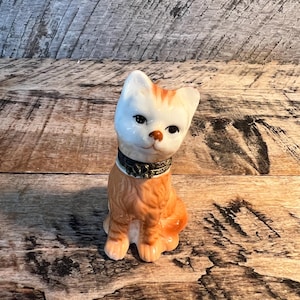 Vtg Porcelain Orange Cat Trinket Box Hinged Hand Painted