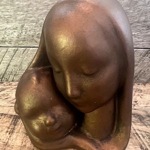 Gold Painted Madonna And Child Figurine Vintage