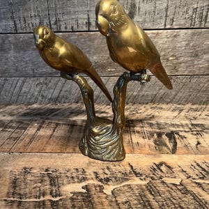 Vtg Brass Parrot On Limb Home Decor