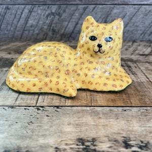 Ceramic Cat with Flowers Laying Down Home Decor