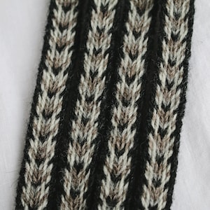 Finitura/fascia/cintura vichinga intrecciata in compresse (100% lana), 1-5 m, Nero-Marrone-Bianco, Senza nappe