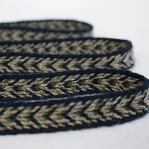 Cintura/fascia/orlo vichingo intrecciato a tavoletta (100% lana), 1-5 m, blu scuro-marrone chiaro-verde, senza nappe