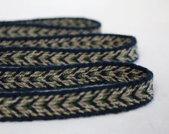 Tablet Woven Viking Trim/Band/Belt (100% Wool), 1-5 m, Dark Blue-Light Brown-Green, Without Tassels