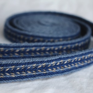 Cinturón/banda vikinga tejida en tableta (100 % lana), 1-5 m, azul oscuro, azul claro y marrón claro, sin borlas