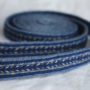 Tablet Woven Viking Trim/Band/Belt (100% Wool), 1-5 m, Dark Blue-Light Blue-Light Brown, Without Tassels