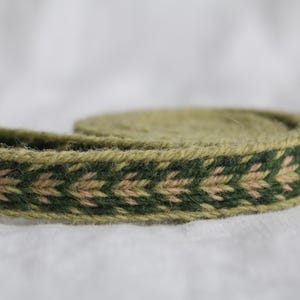 Tabletgeweven Vikingband/-band/riem (100% wol), 1-5 m, groenbeige, zonder kwastjes