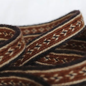 Bordure/bandeau/ceinture Viking tissée sur tablette (100 % laine), 1-5 m, brun-beige, sans pampilles