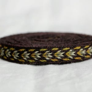 Tabletgeweven Viking-band/band/riem (100% wol), 1-5 m, donkerbruin-groen, zonder kwastjes