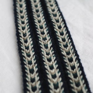 Tablet geweven Viking-band/riem (100% wol), 1-5 m, donkerblauw-lichtbruin-Grand Canal-kleur, zonder kwastjes