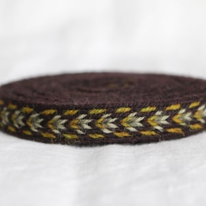 Cintura/fascia/orlo vichingo intrecciato a tavoletta (100% lana), 1-5 m, marrone scuro-verde, senza nappe