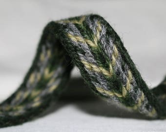 Tablet Woven Viking Trim/Band/Belt (100% Wool), 1-5 m, Green-Grey, Without Tassels