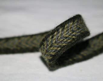 Tablet Woven Viking Trim/Band/Belt (100% Wool), 1-5 m, Green-Grey, Without Tassels