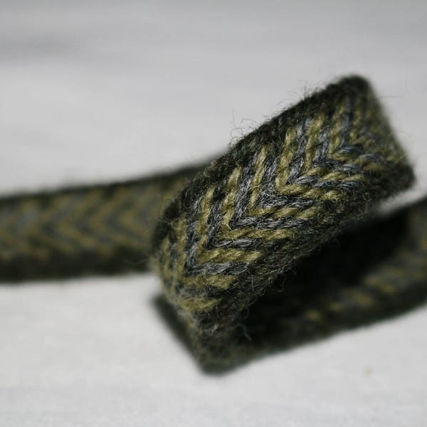 Tablet Woven Viking Trim/Band/Belt (100% Wool), 1-5 m, Green-Grey, Without Tassels