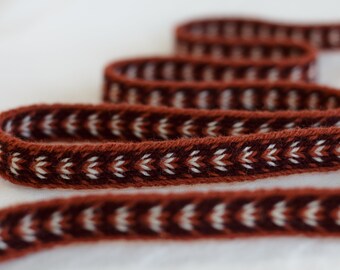 Tablet Woven Viking Trim/Band/Belt (100% Wool), 1-5 m, Red-White-Bordeaux, Without Tassels