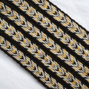 Tablet geweven Vikingband/riem (100% wol), 1-5 m, donkerbruin-lichtbruin-geel-wit, zonder kwastjes