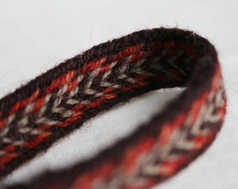 Tablet Woven Viking Trim/Band/Belt (100% Wool), 1-5 m, Brown-Red-Grey, Without Tassels