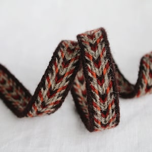 Tablet geweven Vikingband/riem (100% wol), 1-5 m, bruin-lichtbruin-rood, zonder kwastjes