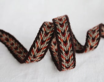 Tablet Woven Viking Trim/Band/Belt (100% Wool), 1-5 m, Brown-Light Brown-Red, Without Tassels