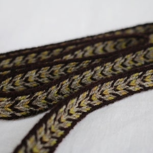 Finitura/fascia/cintura vichinga intrecciata in compresse (100% lana), 1-5 m, marrone scuro-marrone chiaro-verde, senza nappe