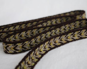 Tablet Woven Viking Trim/Band/Belt (100% Wool), 1-5 m, Dark Brown-Light Brown-Green, Without Tassels