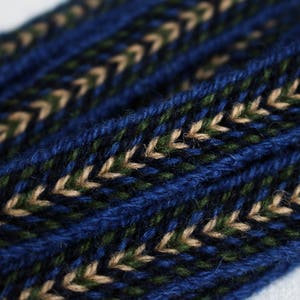 Finitura/fascia/cintura vichinga intrecciata in compresse (100% lana), 1-5 m, blu-giallo-verde, senza nappe