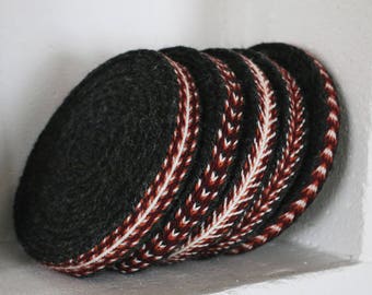 5 Patterns. Tablet Woven Viking Trim/Band/Belt (100% Wool), 1-5 m, Red-White-Dark Grey, Without Tassels