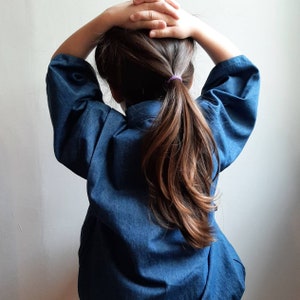 Blue denim kimono top, jinbei, wrap top, loose short sleeved, cross over, short sleeved jacket, karate top style image 4