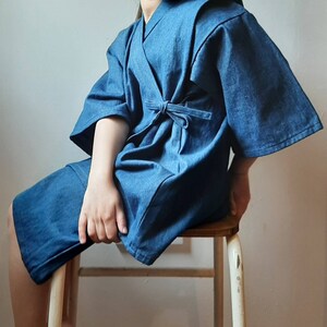 Blue denim kimono top, jinbei, wrap top, loose short sleeved, cross over, short sleeved jacket, karate top style image 8