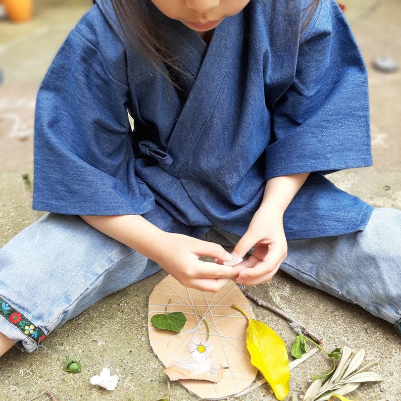 Blue denim kimono top, jinbei, wrap top, loose short sleeved, cross over, short sleeved jacket, karate top style image 7