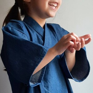 Blue denim kimono top, jinbei, wrap top, loose short sleeved, cross over, short sleeved jacket, karate top style image 3
