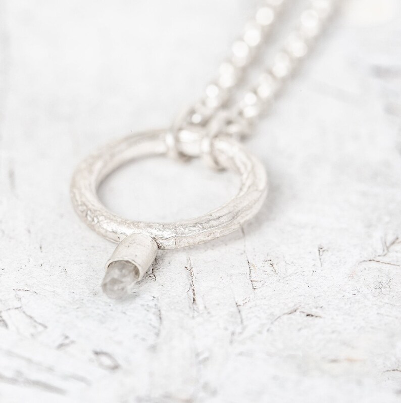 Circle Necklace Silver Chain Necklace Gothic Necklace Pendant Necklace Sterling Silver Curb Link Chain Raw Crystal Quartz Necklace