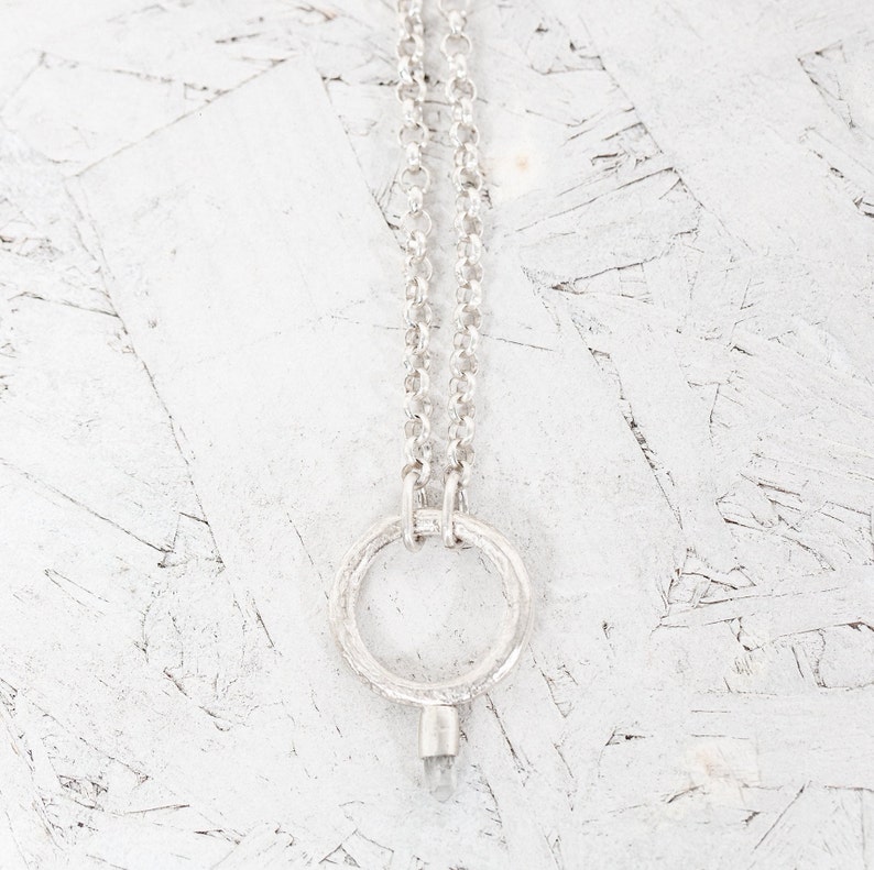 Circle Necklace Silver Chain Necklace Gothic Necklace Pendant Necklace Sterling Silver Curb Link Chain Raw Crystal Quartz Necklace