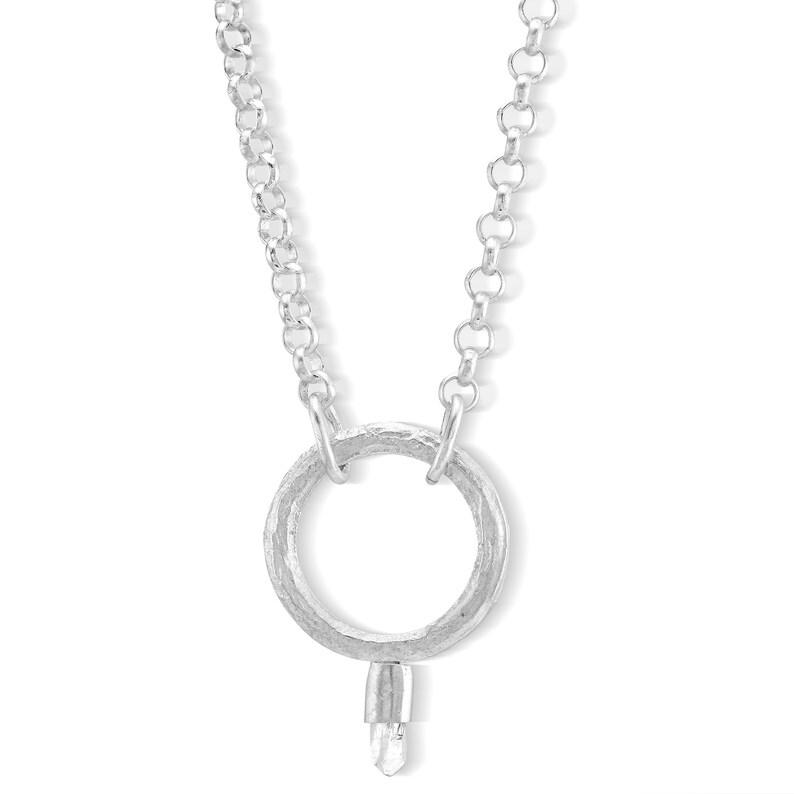 Circle Necklace Silver Chain Necklace Gothic Necklace Pendant Necklace Sterling Silver Curb Link Chain Raw Crystal Quartz Necklace