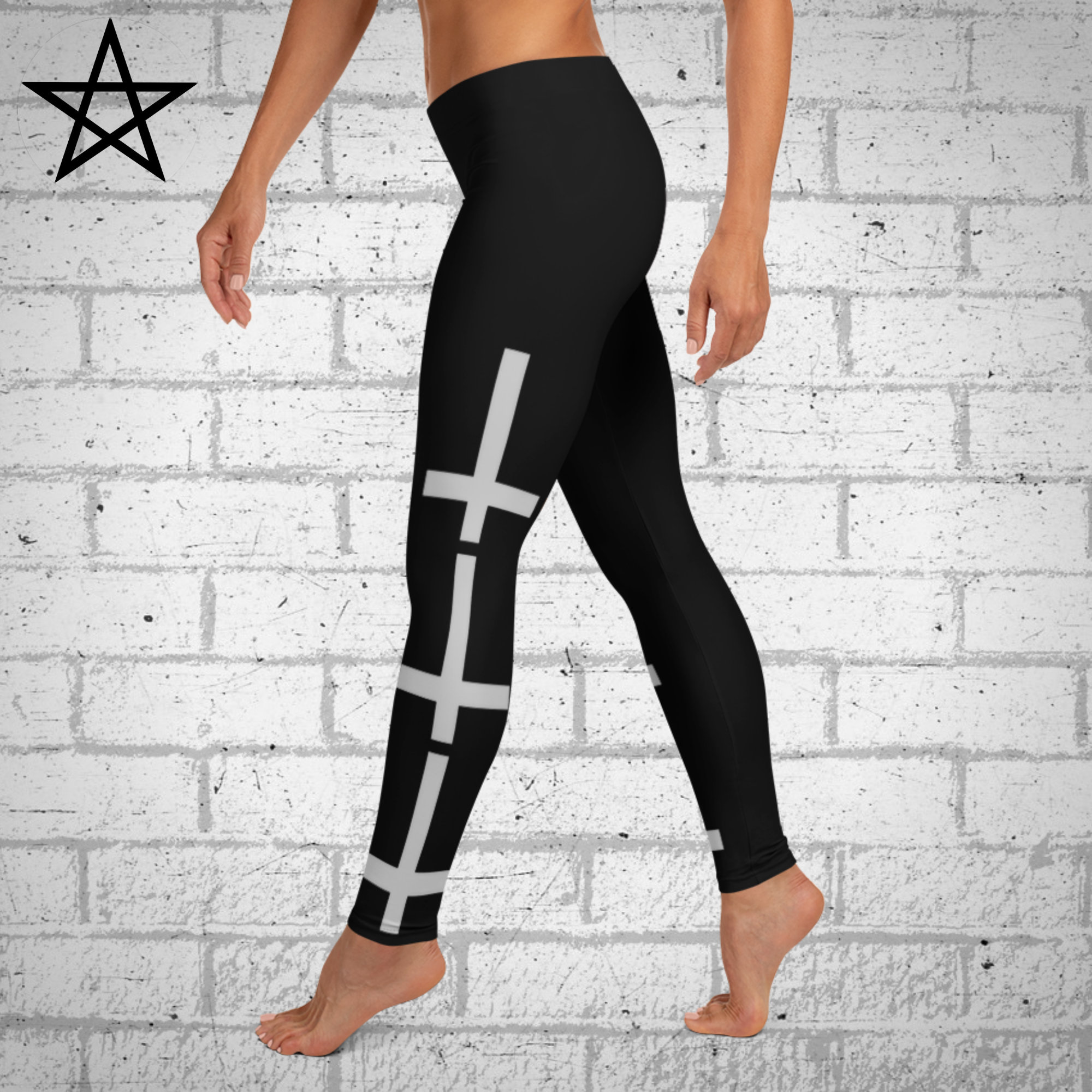 Inverted Cross Black Leggings - Etsy