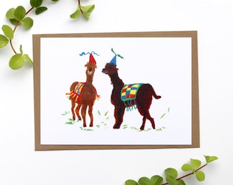 Card alpacas party card birthday animals dancing drawing