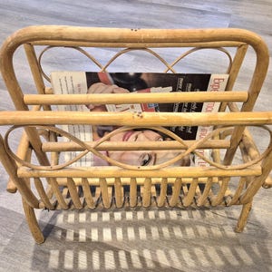 Vintage bamboo and rattan magazine rack BOHO style retro 60s Natural wicker and bamboo magazine rack Mid-century