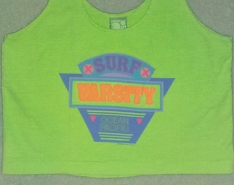 80s Neon Day Glo Ocean Pacific Surf Varsity Crop Top Size Small