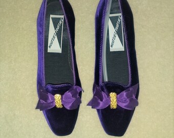 Vintage New Old Stock Mootsie's Tootsies Purple Velvet Smoking Flats Loafers 6.5B