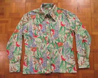 Domino Novelty Print Incredible Pop Art Vintage 60s 70s Black Red White Button Down Fitted Shirt Top