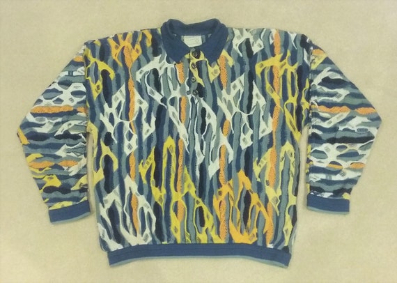 90s Coogi Blue/Yellow/White Sweater Lg.