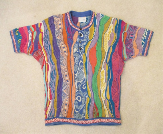 90s Coogi Colorful Henley Sweater Large