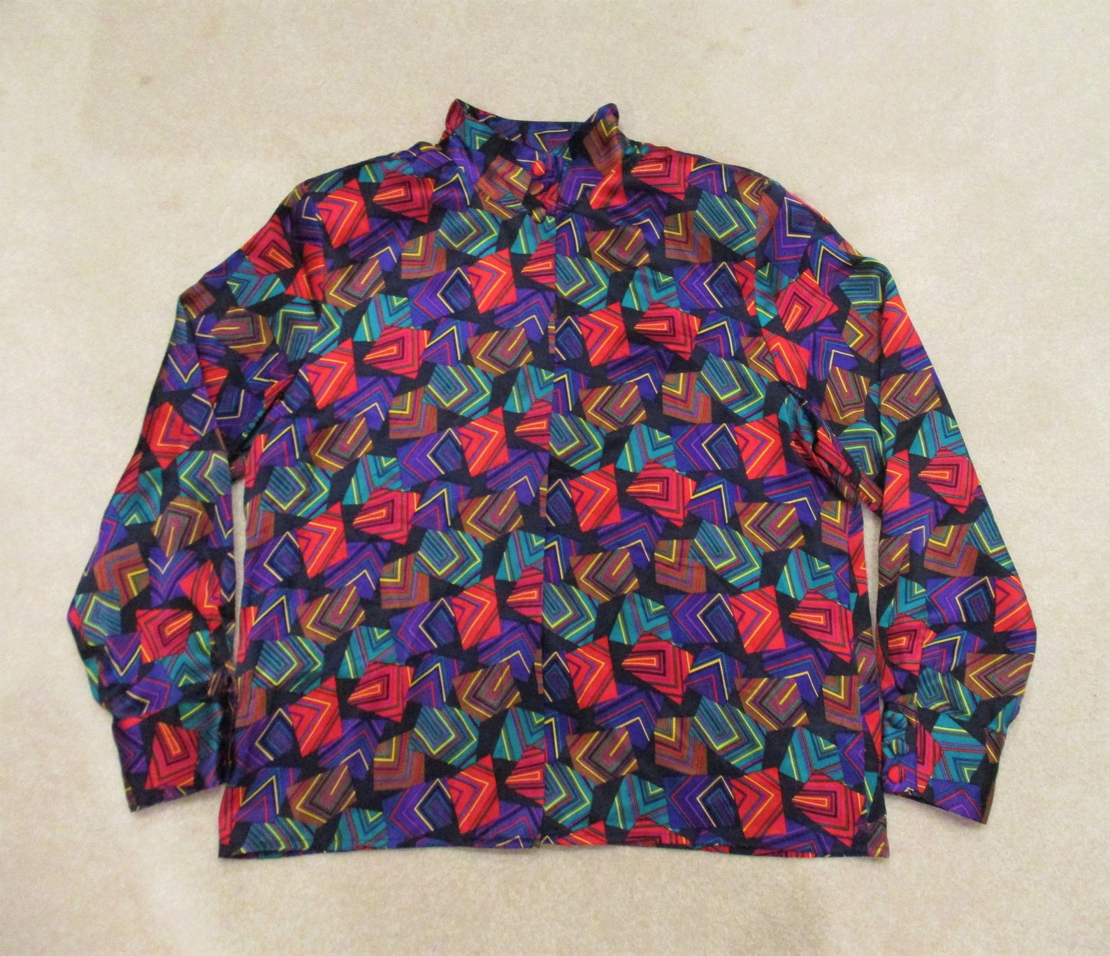 Colorful Geometric Print Silk Shirt 16 | Etsy