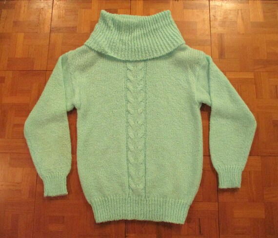 BrightFloatingShapes Pastel Mint/Aqua Turtleneck Sweater Small