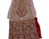 Indian Culture Vintage Red Decor Fabric Antique Embroidery Dabka Zircons Floral Decor Craft