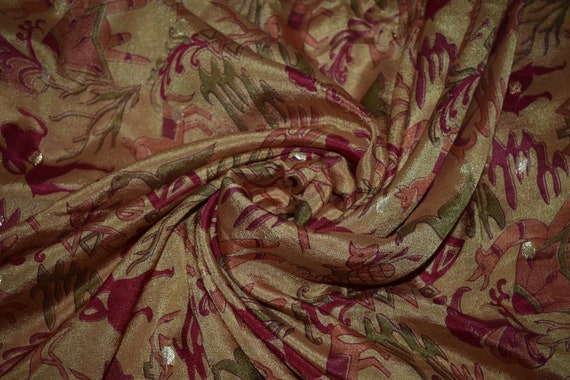 Saree 100 % tissu Pure soie Sari Sari Sari marron cheval et l’oiseau conception d’impression robe fabrication artisanale tissu imprimé Vintage 344b35 Saree 100 % tissu Pure soie Sari Sari Sari marron cheval et l’oiseau conception d’impression robe fabrication artisanale tissu imprimé Vintage 344b35