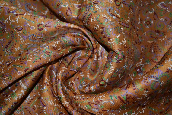 Saree Orange/noir 100 % de Pure soie de % Sari Floral Print Design artisanat tissu imprimé Vintage cbd58a Saree Orange/noir 100 % de Pure soie de % Sari Floral Print Design artisanat tissu imprimé Vintage cbd58a